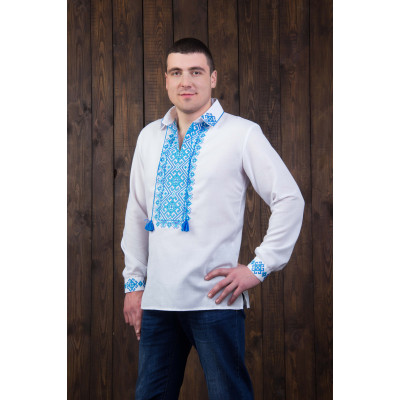 Чоловіча вишита сорочка з блакитною вишивкою