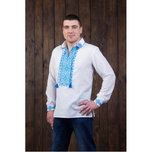 Чоловіча вишита сорочка з блакитною вишивкою