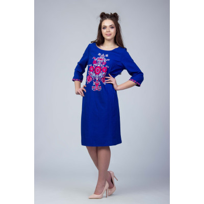 ЖП 018 Синє жіноче плаття з вишивкою