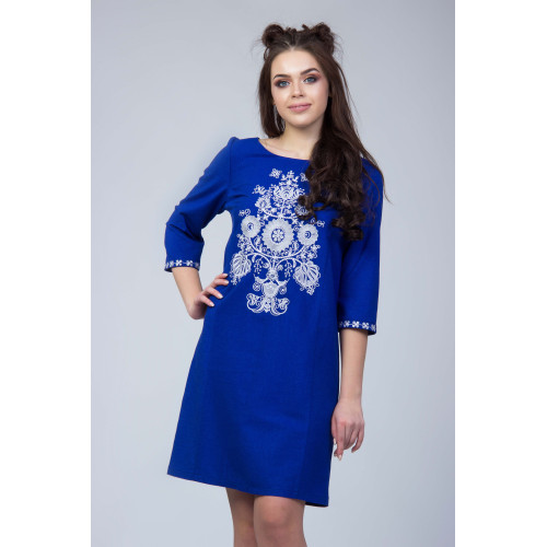Синє лляне вишитий плаття з вишивкою